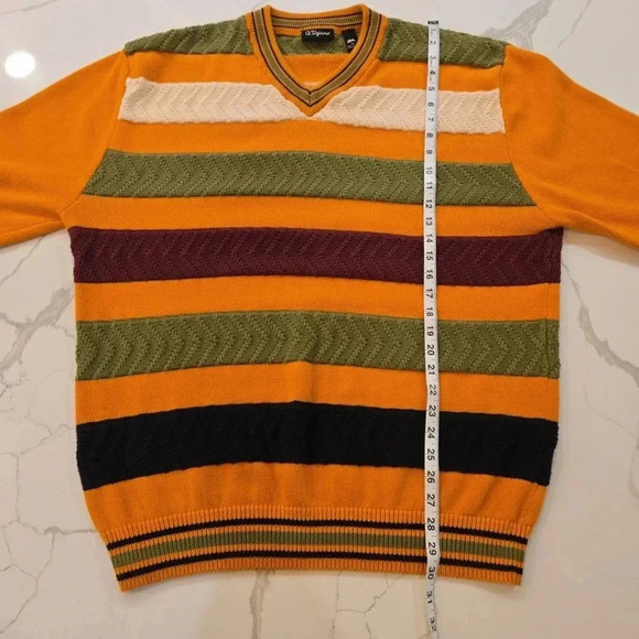 VTG A. Tagiano Y2K V-Neck Striped Cotton Sweater Green Orange Size Mens XL - Picture 9 of 10